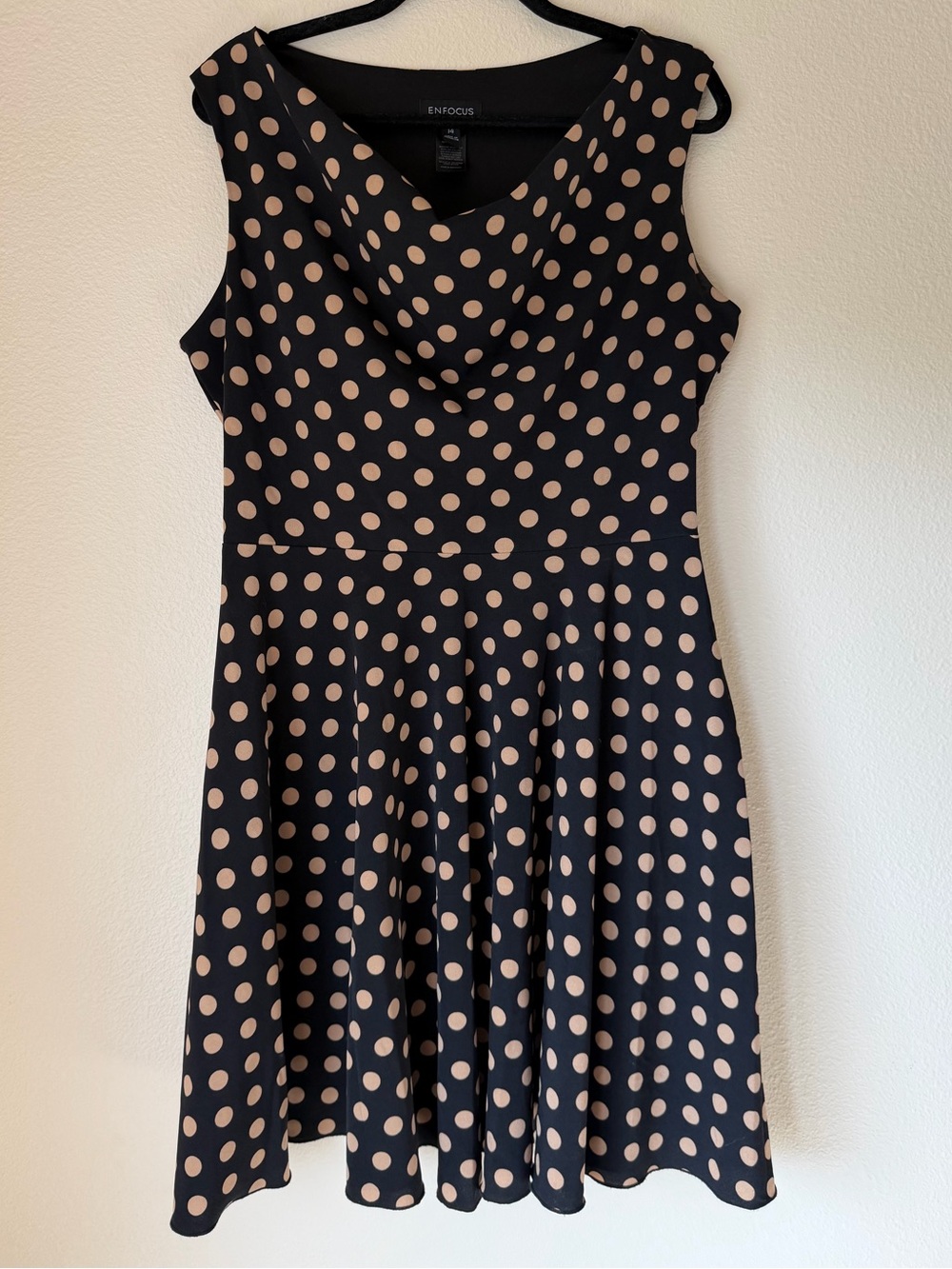 Enfocus Studio Black and Tan Polka Dot Dress, Size 14